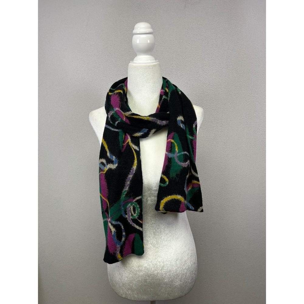Abstract Retro Madison 88 Womens‎ OS Black Multi Color Wool Blend Knit Scarf
